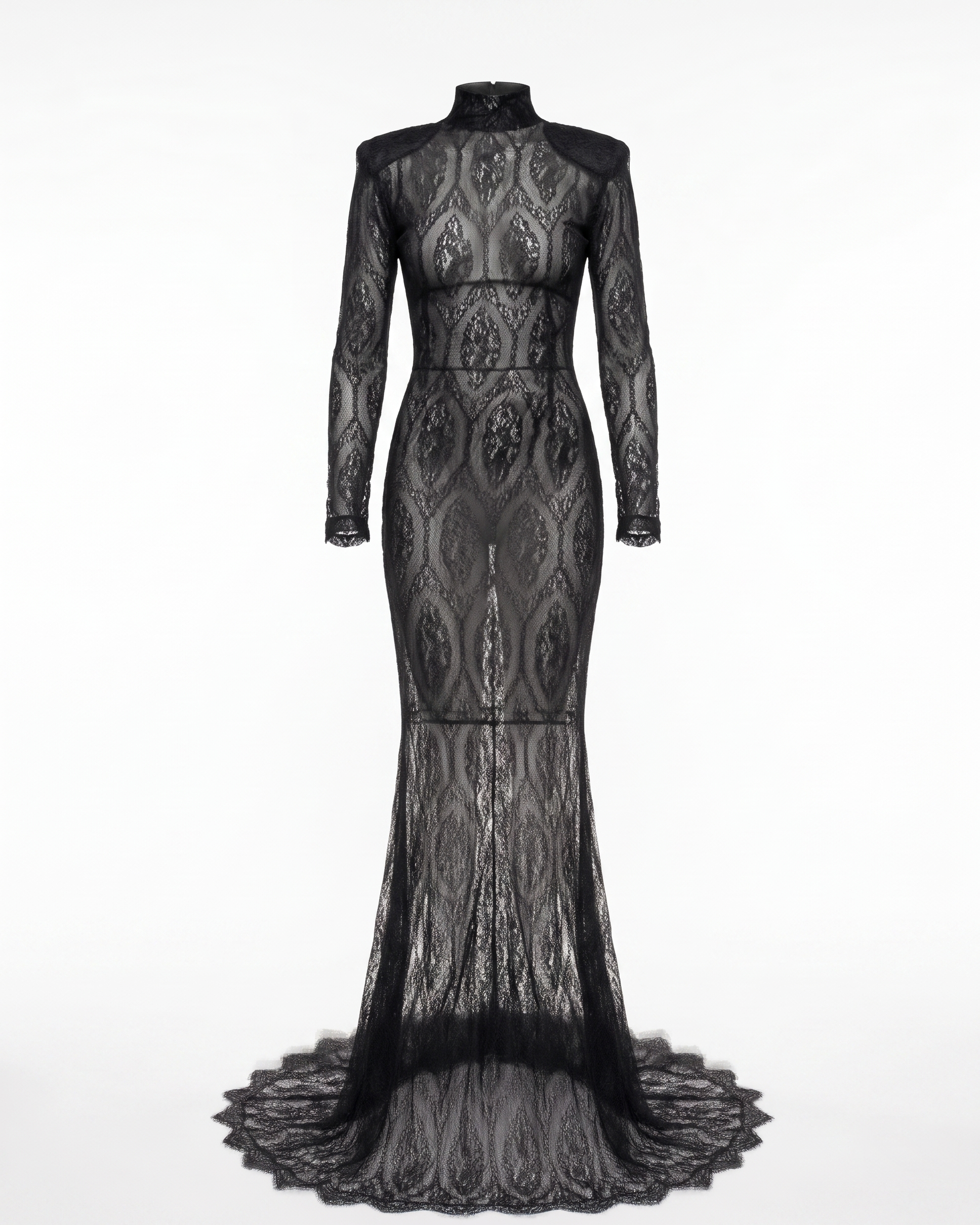 VESTIDO NEGRO DE ENCAJE CON HOMBRERAS